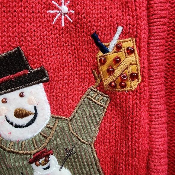 Tiara International snowman applique full zip sweater woman's size large - Picture 5 of 9